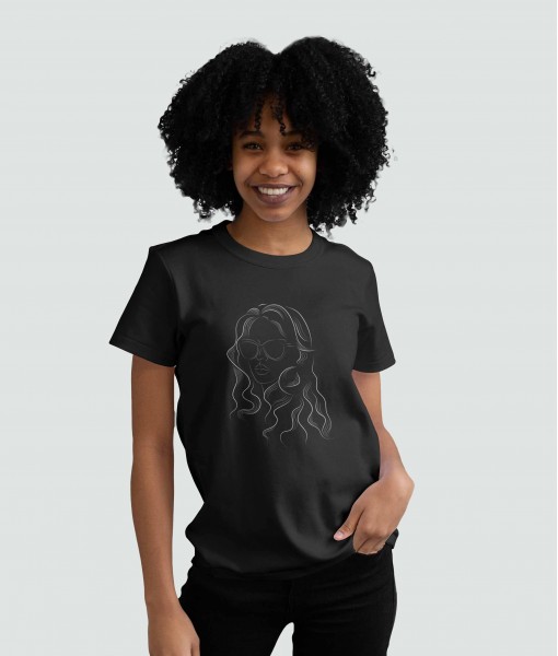 Дамска тениска с щампа Арт Line art woman with sunglasses